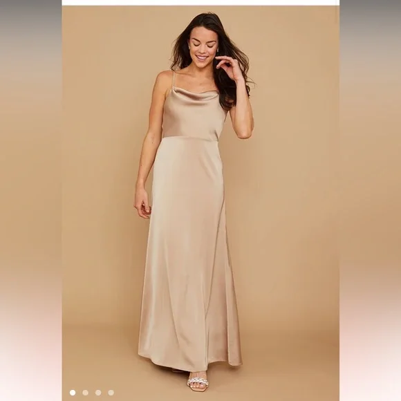 silky champagne bridesmaid dress Champagne Sheath Satin Long Mismatch Bridesmaid Dress Champagne / 2 / A main image 1